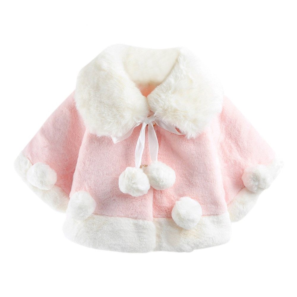 

New Coat Baby Girls Warm Winter Thick Coat Bow Hairball Button Outerwear Cotton Cloak Newborn Baby Coat Girls Outerwear, Red