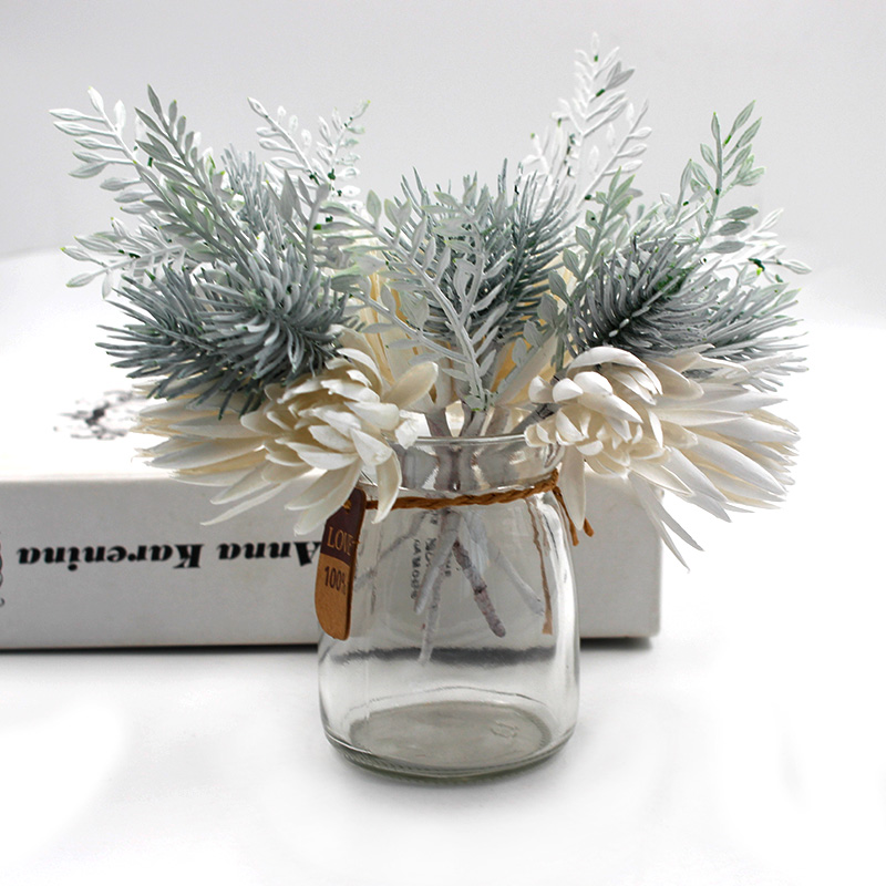 

1Pcs Artificial Flowers Pine Grass Flower Wedding Party Decoration DIY Flower Craft Scrapbook Fake Flowers Home Christmas Decor, Silver gray 1pcs