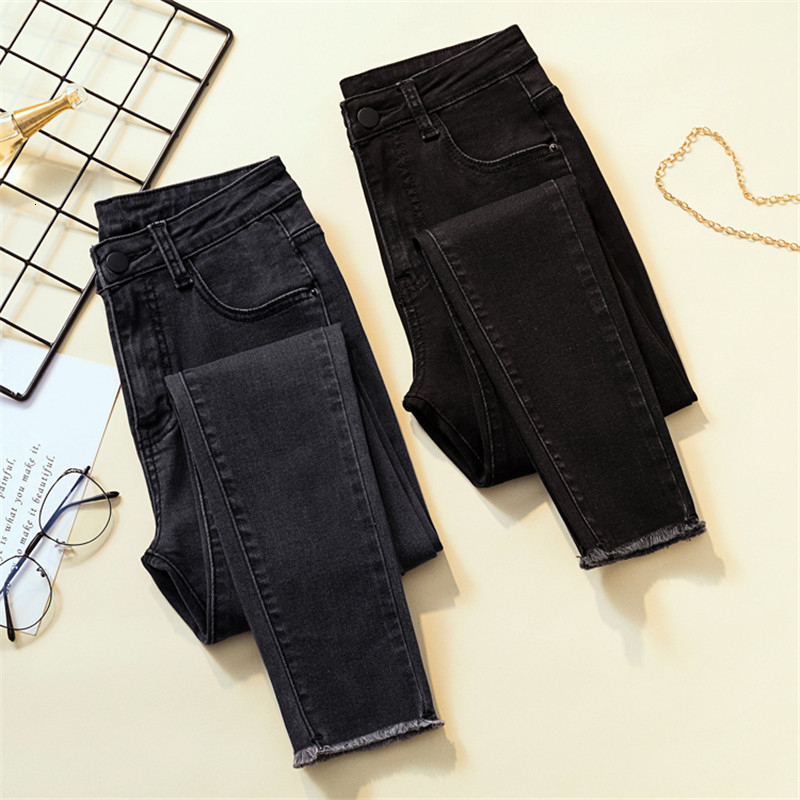 

JUJULAND Vintage Mom Fit High Waist Jeans Elastic Femme Women Washed Black Denim Skinny Jeans Classic Pencil Pant Plus Size8255 CJ191205, Dark grey
