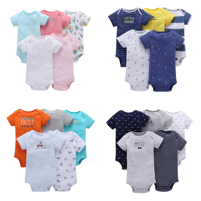 Baby Rompers Boys Girls 100% Cotton Short Sleeve Rompers 5pcs/lot Mixed Pattern Newborn Toddler Infant Clothes 2020 Summer