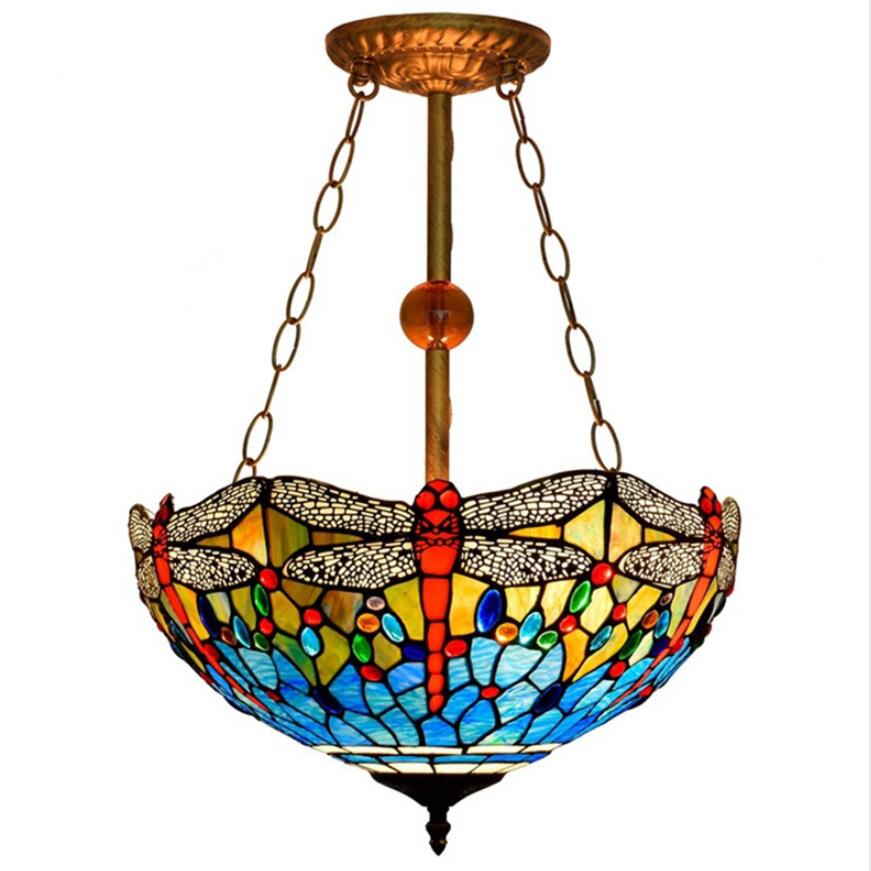 

Tiffany Stained Glass Pendant Light Living Room Dining Room Bedroom Chain Chandelier Blue Dragonfly Chandelier American European Style
