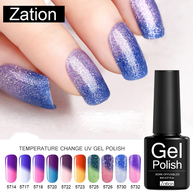 

Zation 8ml Temperature Color Changing Hybrid Gel Varnish Thermal Chameleon UV Gel Polish Nail Art Lacquer DIY Sequins Glue, Fs001