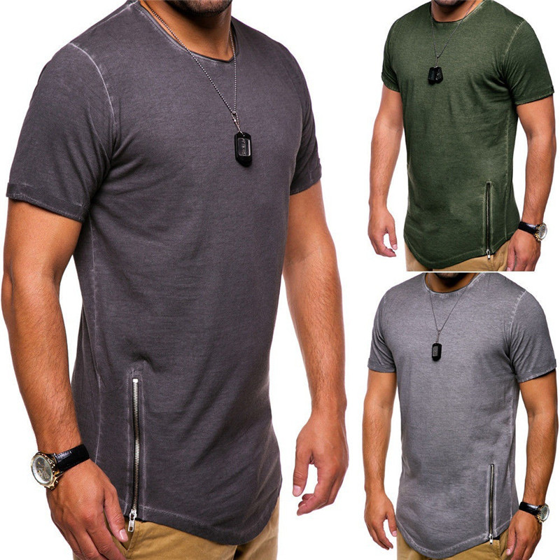 Summer Mens Designer Tshirts Solid Color V Neck Short Sleeve Zipper Men Tees Casual Male Clothing