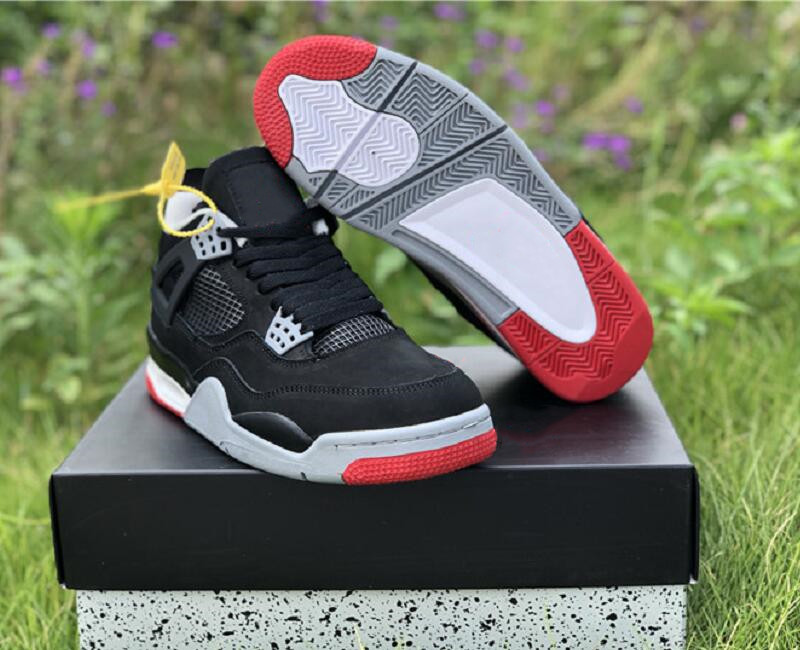 

Authentic Quality 4s Bred Mens Basketball Designer Shoes New Release IV Black Cement Grey Fire Red Fashion Sports Trainers Come With Box