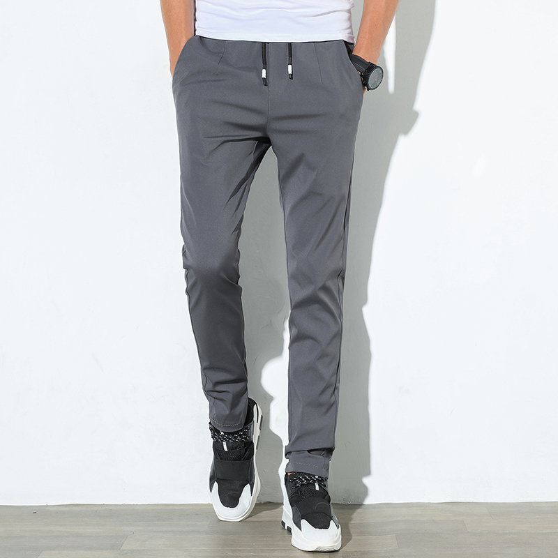 

HCXY summer casual pants for men thin section quick-drying mens pants fashion Elastic waist male trousers, Black