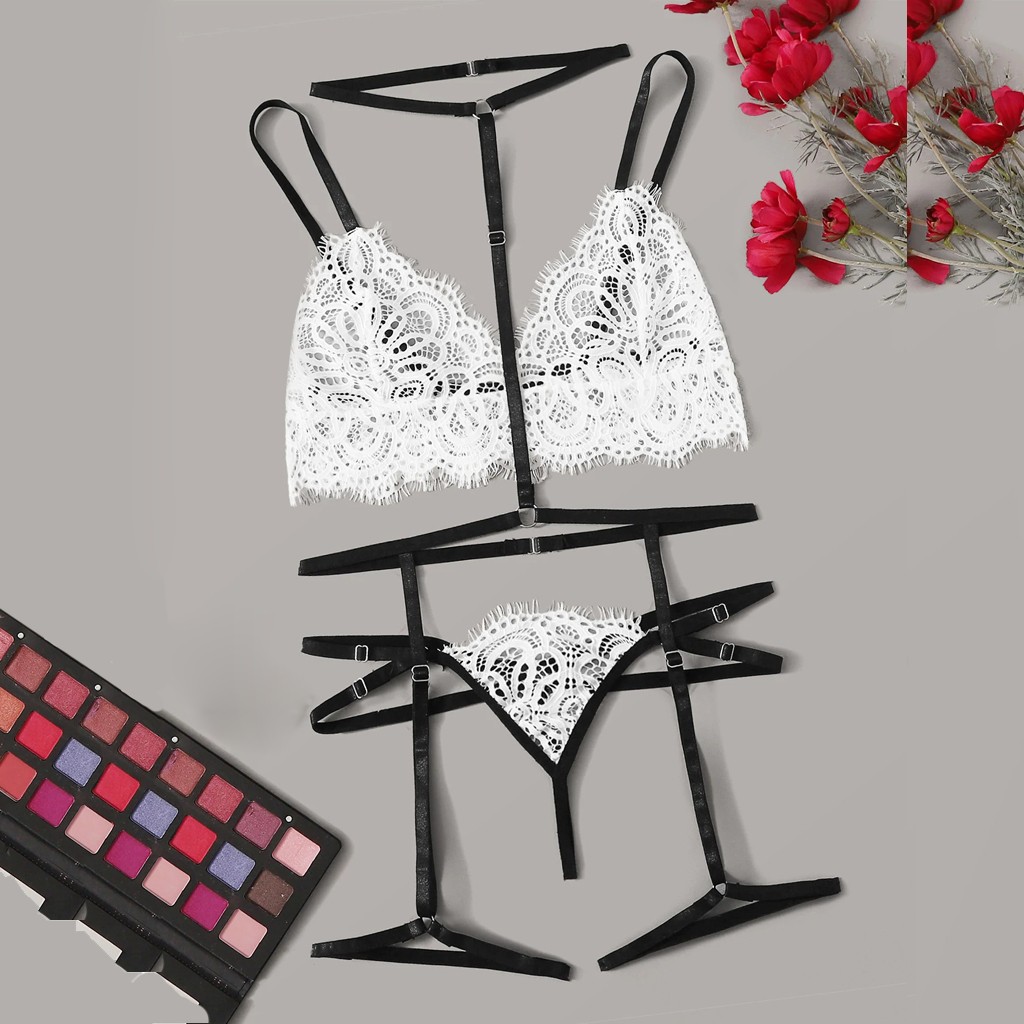 

Fashion New Women Lace Black Lingerie Sexy V-Neck Underwear Thong Lady lingerie plus size erotic underwear piyama mujer 2019 NEW, Beige