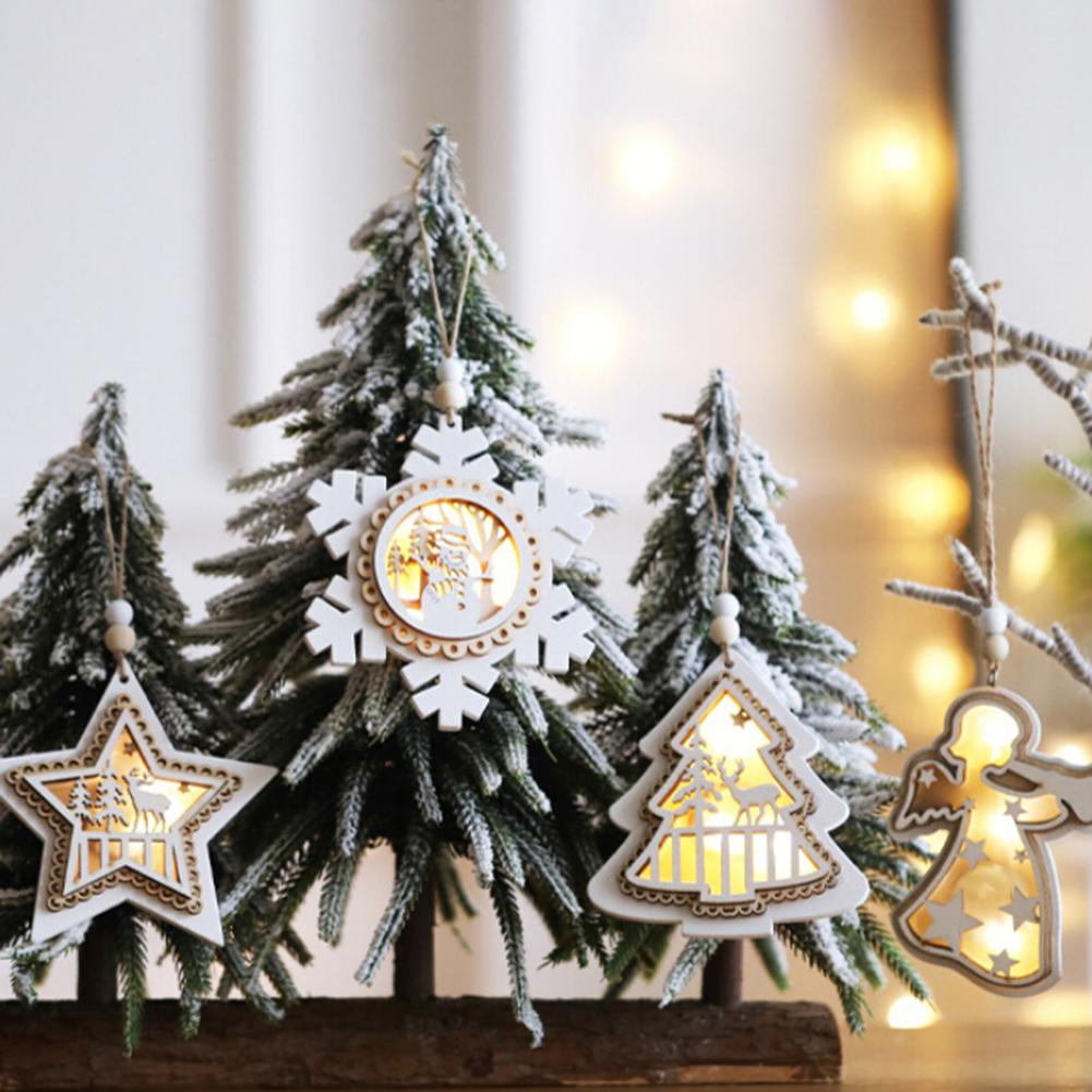 1Pcs Lumière LED Bois Maison Sapin Noël Pendantif Ornements Décoration Cadeau