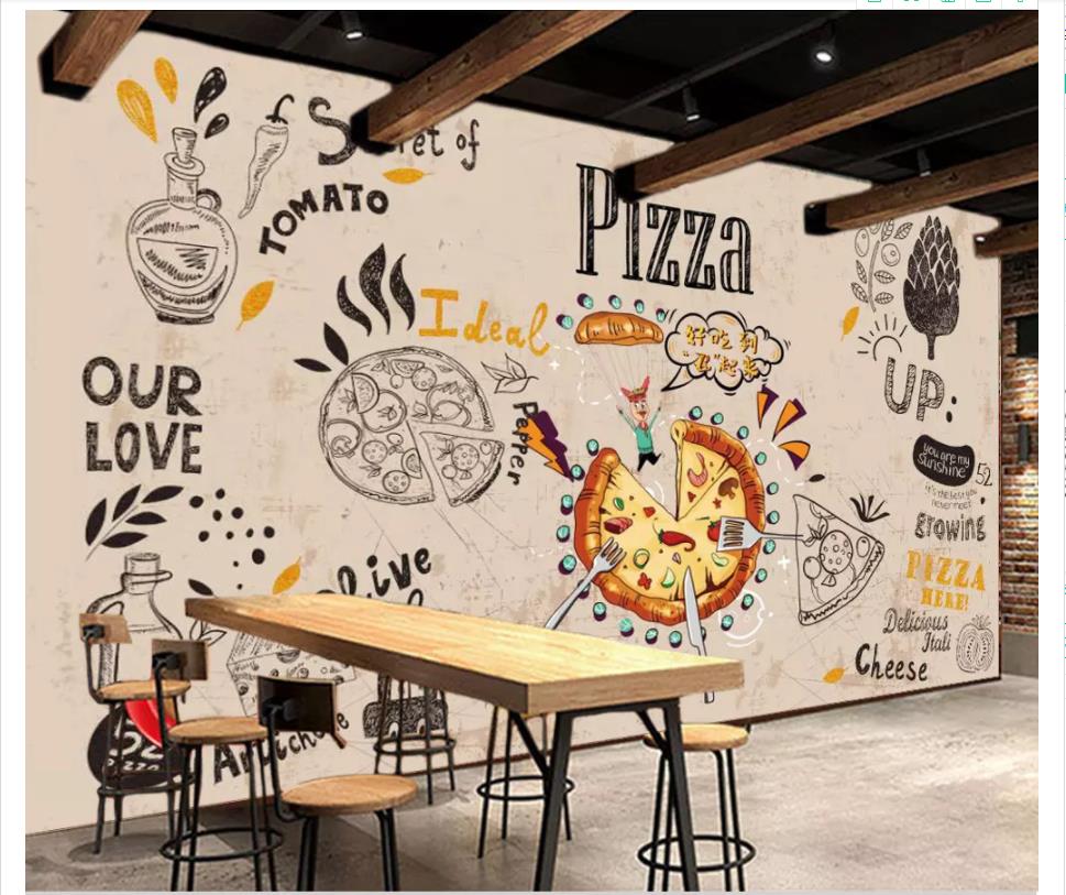 

Papel de parede Custom 3d photo murals wall paper European and American style retro pizza dining background stickers wallpaper for walls, Custom any size