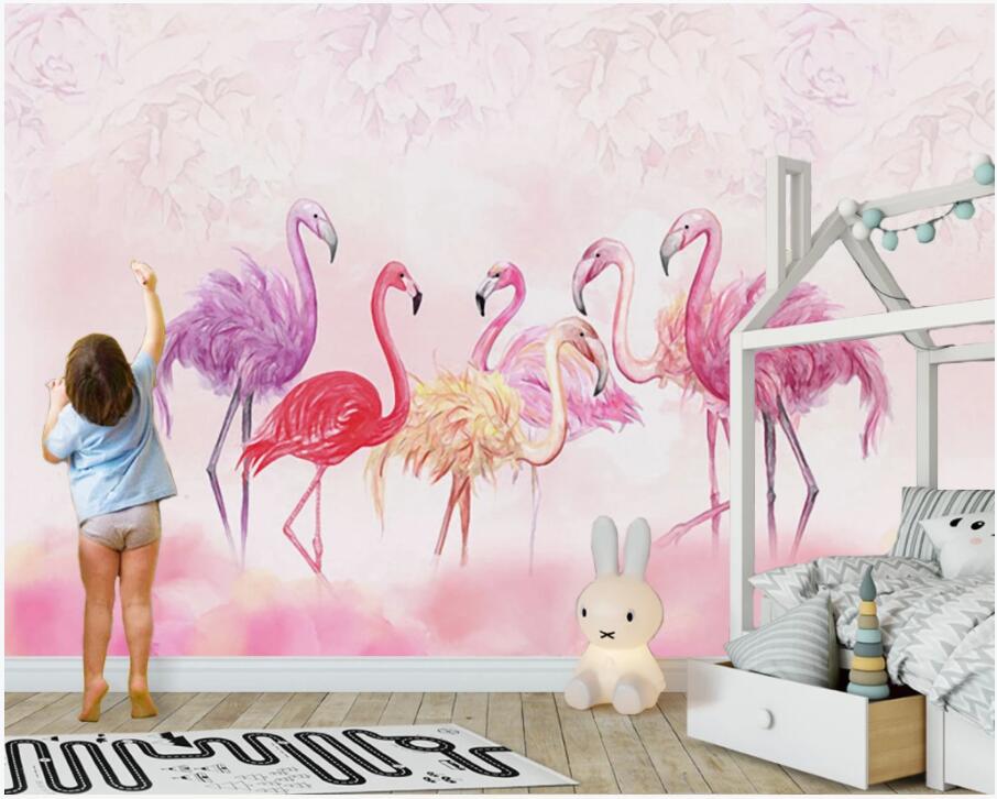 

3d wallpaper custom photo European hand painted flamingo pink children's room home decor 3d wall murals wallpaper for walls 3 d living room, Non-woven wallpaper
