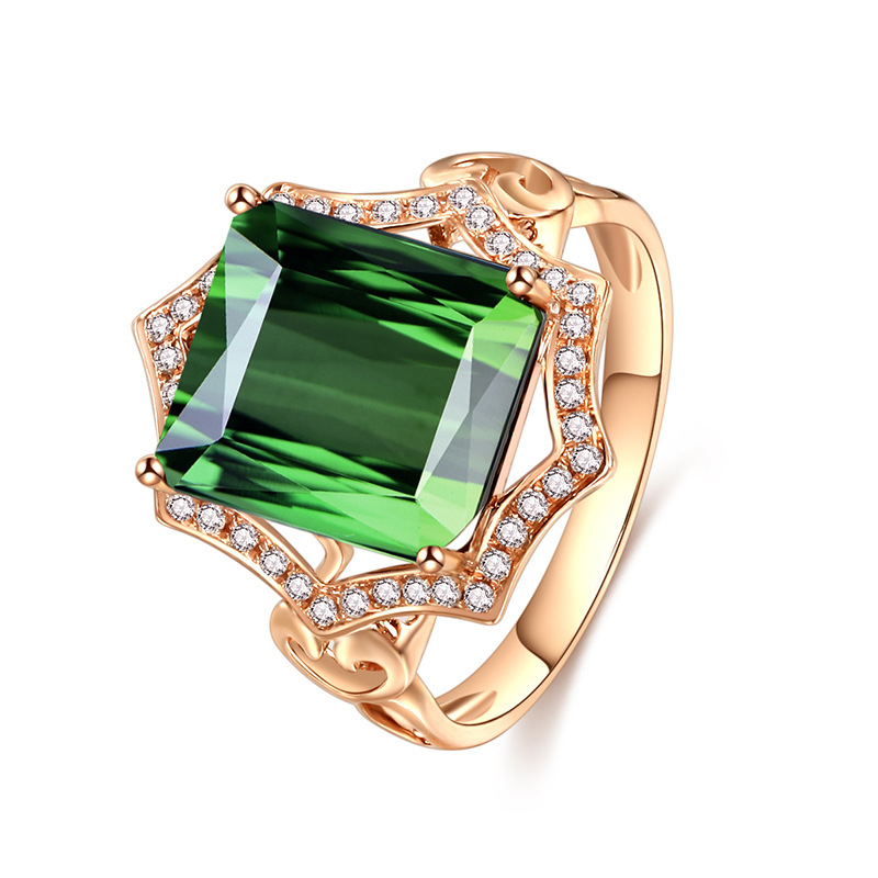 

Fashion Jewelry 18k Yellow Gold Plated Princess Square Emerald Tourmaline Color Stone Ring