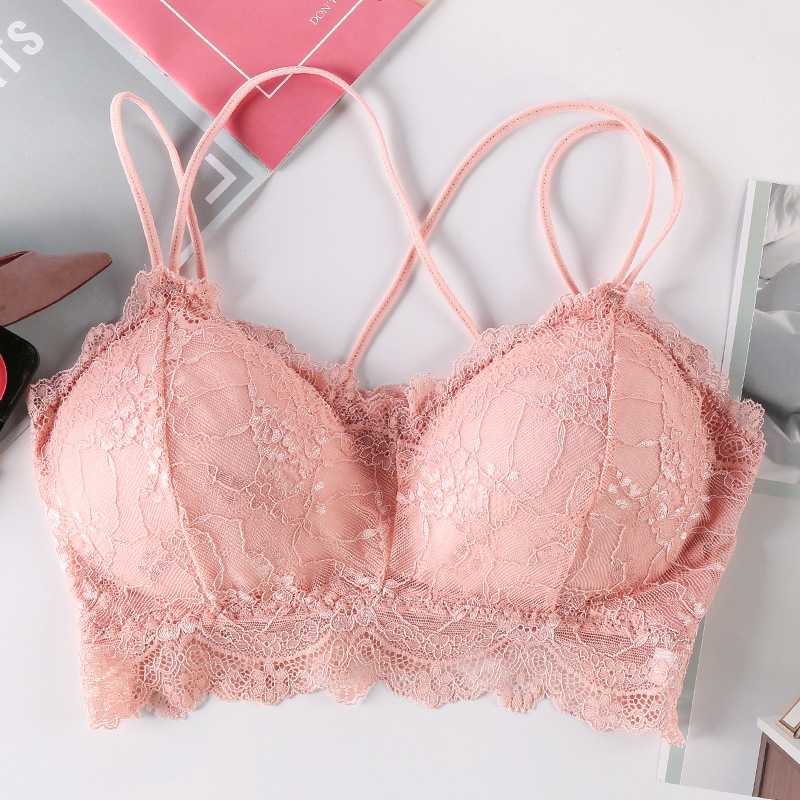 

Women Lace Bra Top Bralette Lingerie Full Cup Girl Underwear Beauty Back Sexy Tube Top Bottoming Vest Gathered, Beige