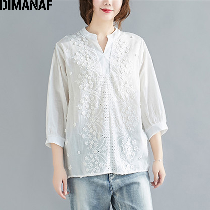

DIMANAF Summer Plus Size Blouse Shirts Women Clothing Lace Floral Solid Jacquard Elegant Office Lady Tops Tunic Casual Loose, Ben1035