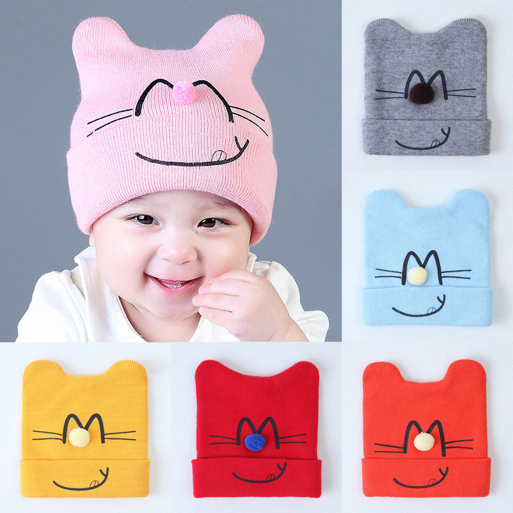 Acheter Us 2017 Nouveau Hiver De Mode Bébé Bonnets Doux Dessin Animé Mignon Chat Pour Garçons Filles Solide Chapeau Enfants Imprimer Chapeaux Gor 0 3