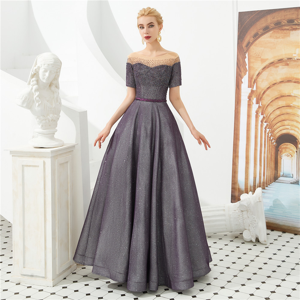 

2020 New Fashion Short Sleeve Scoop Crystal A-Line Party Gowns With Lace Up Floor-Length Plus Size Formal Evening Celebrity Dresses BE80, Same as picture