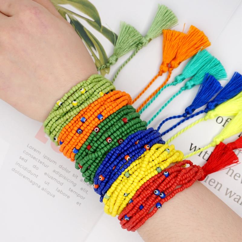 

Go2boho Chic Beads Personalized Bracelets Turkish Evil Eye Bracelet Women Tassel Pulseras Mujer Bohemian Jewelry Handmade Gift
