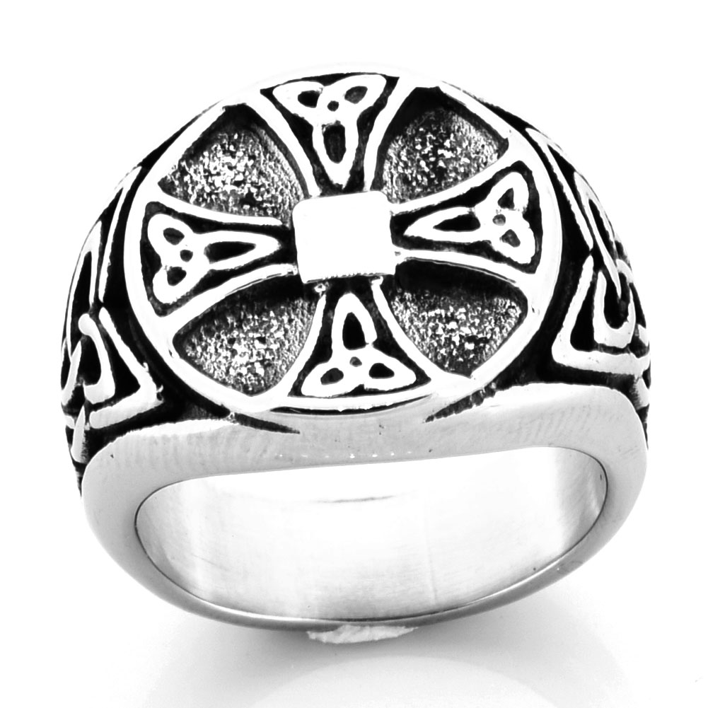 

FANSSTEEL STAINLESS STEEL punk vintage mens or womens JEWELRY Tribal Flower Cross round Ring GIFT FOR BROTHERS SISTERS FSR20W22