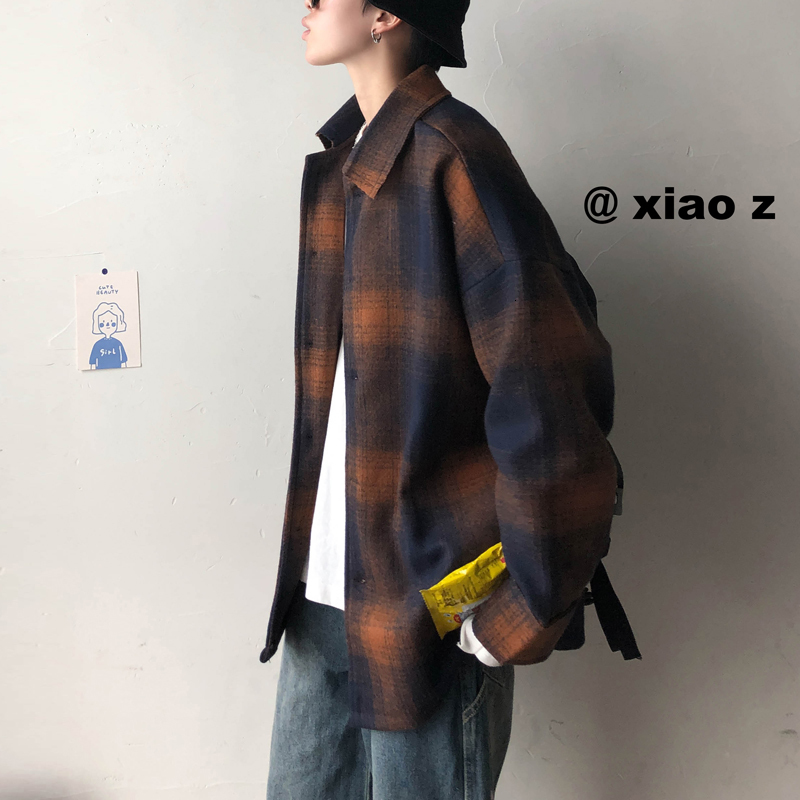 

Men's Plaid Windbreaker 2020 Winter Autumn Loose Large Size Casual Korean Student Trend Wool Coat Thick Chinese Style Red