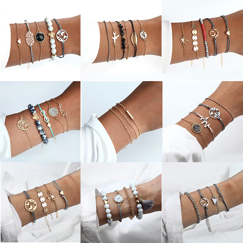 

Bohemian Style Crystal Bracelet For Women 2020 Fashion Vintage Heart Star Moon Bracelet Gold Color Chain Jewelry