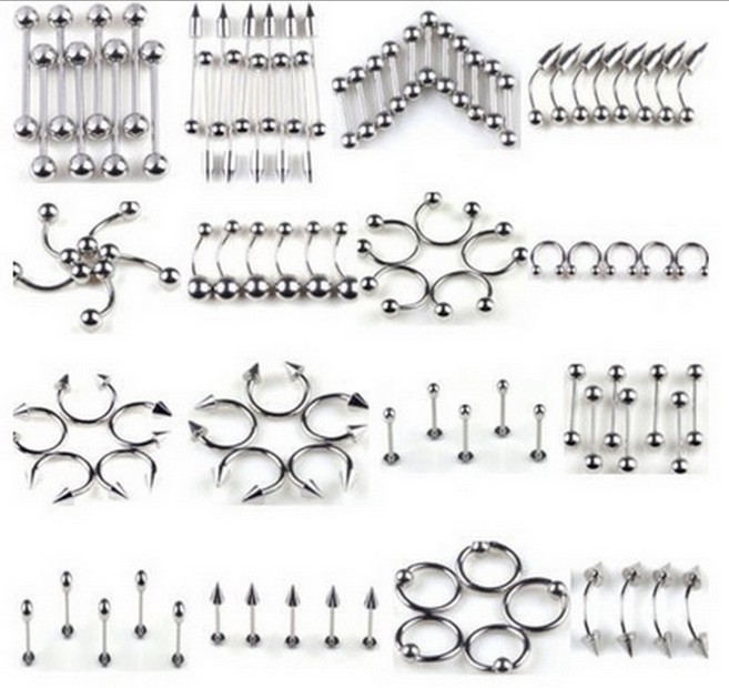 

316L Stainless Steel Navel Tongue Lip Nails Nose Screws Nipple Ear Eyebrow Rings & Studs Multipurpose Body Piercing Jewelry Mixed 85pcs/set, Silver