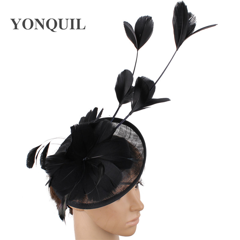 

2017 Fashion White or 17 Colors sinamay hats feather flower fascinators for women derby occasion cocktail holiday occasion headpiece SYF219, Slivery;golden