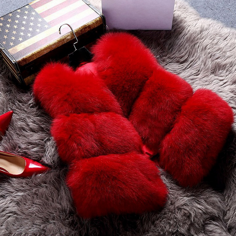 

Faroonee New 2017 Winter Women' Thick Warm Faux Fur Vest High Quality Fashion O-Neck Short Fur Coat For Women Outwear Q4793, Red