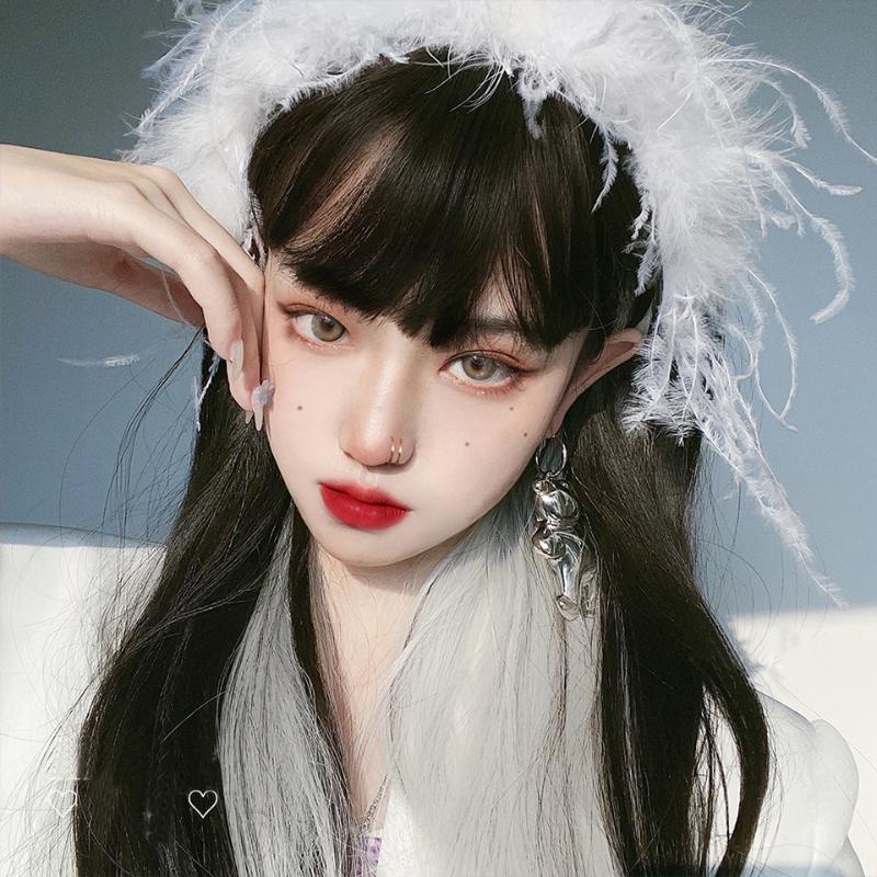 

AILIADE Wigs Straight White And Black With Bangs 57/35CM Long Synthetic Cosplay Wigs For Women Party Lolita False Hair, Natural color