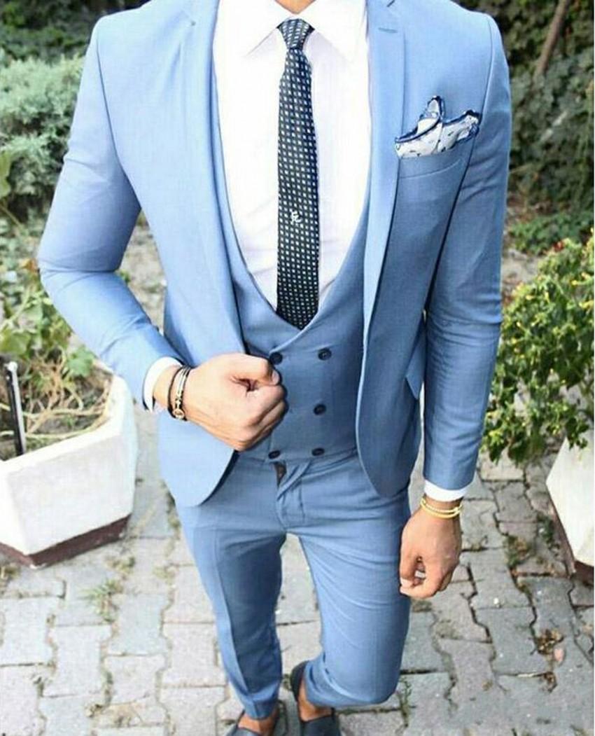 

Excellent Sky Blue Groom Tuxedos Notch Lapel Groomsman Wedding Tuxedos Fashion Men Prom Jacket Blazer 3Piece Suit(Jacket+Pants+Tie+Vest) 861, Same as image