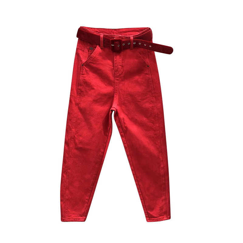 

2020 new fashion autumn fashion red Harlem jeans women' casual pants jeans hole trousers high waist boyfriend large