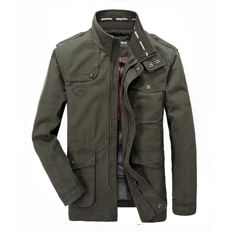 

Plus Size 5XL 6XL 7XL 8XL Brand AFS JEEP Military Jacket Men Cotton Stand Collar Embroidery Medium-long Autumn Jacket For Male T5190617, Army green