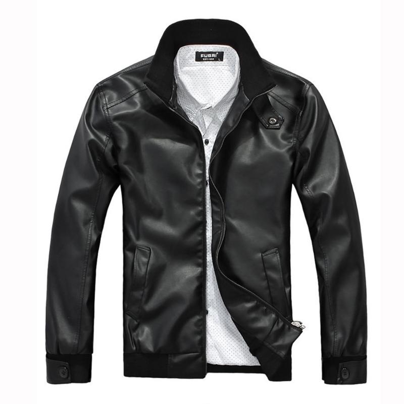 

2020 New Fashion Autumn Spring Male PU Leather Jacket Black Brown Mens Stand Collar Coats Leather Biker Jackets