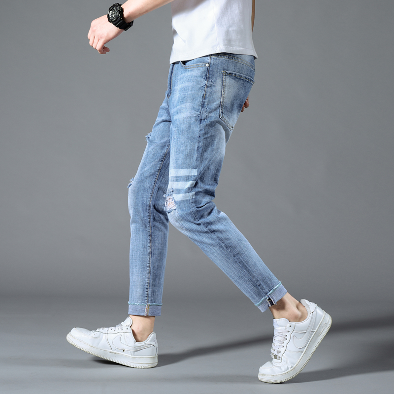 

Jeans For Men Trousers Hip Hop Jeans Casual Pants Autumn Sweatpants Streetwear Male Striped Hole Denim Slim Designer Straight, As picture