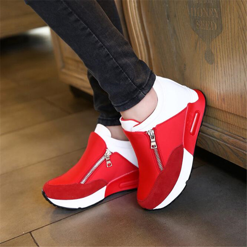

Hot Sale-New Women Casual Increasing Zipper Breathable Women Walking Flats Trainers Shoes Autumn Platform Sneakers, Black;white