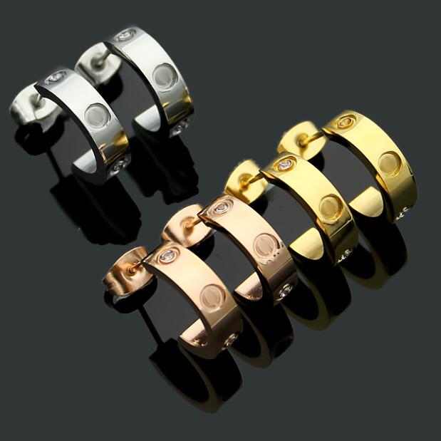 

Wholesale price classic design studs titanium steel screw with drill earrings semi-circular opening with drill earrings for women gift