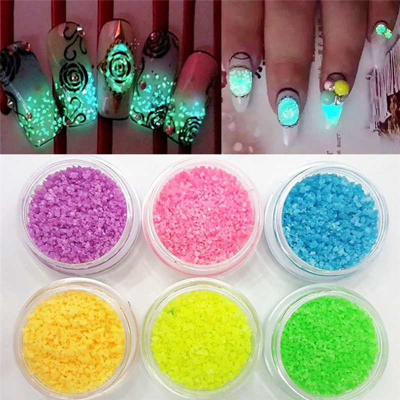 

NEW 1 Box 3g Nail Art Powder Glow Sand Particles Fluorescent Stone Small Gravel Nail Decoration Glitter Stone for Polish