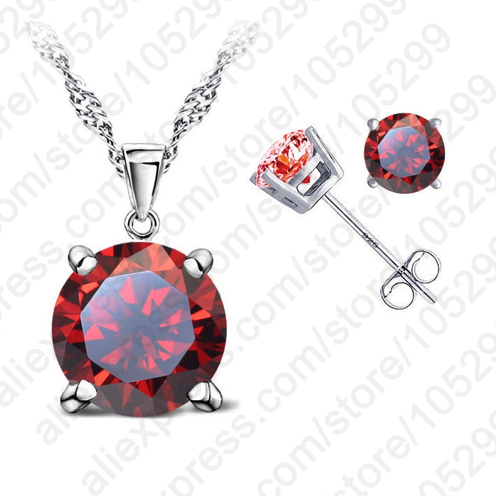 

Fine Jewelry 4 Cubic Zirconia Good Quality 925 Jewelry Sets Stud Earring Pendant Necklace 8 Colors, Silver