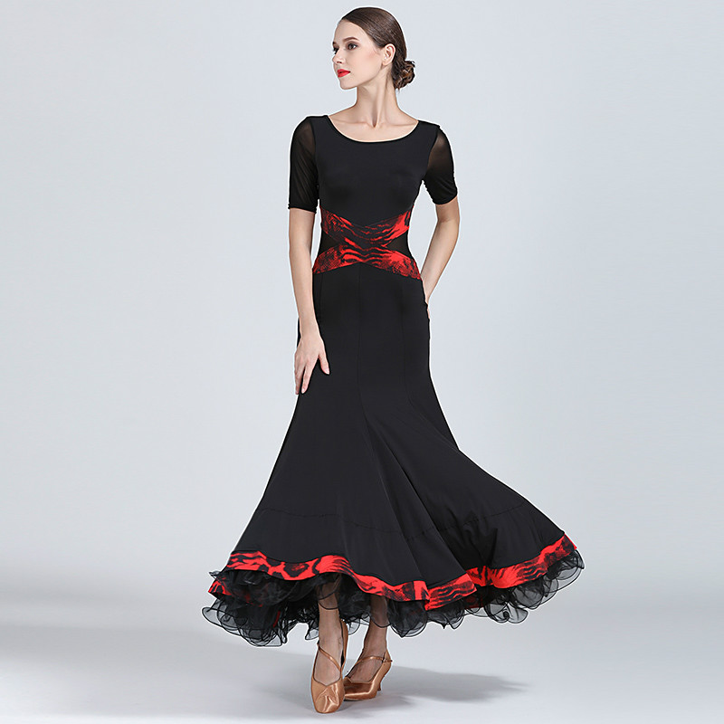

Modern Dance Costume Women Ladies Adults Dancewear Waltzing Tango Ballroom Costume Evening Party Dress, Black