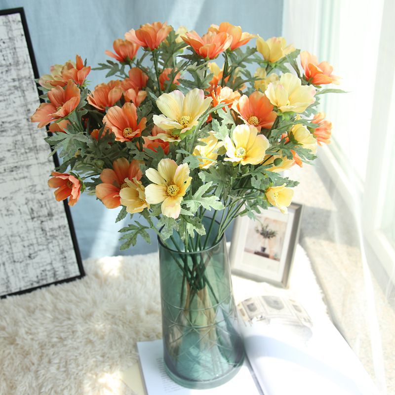 

3pcs/lot Silk Cosmos Artificial Flowers Simulation Chrysanthemum Fake Flowers Branch Bouquet Home Wedding Party Decor Art Floral, White