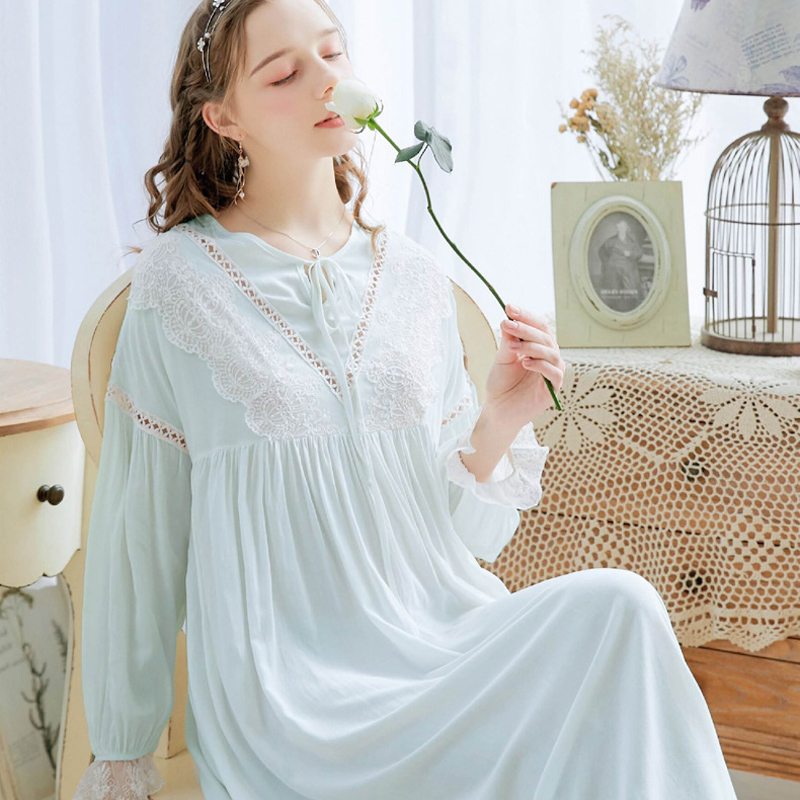

Roseheart Women Female Blue Pink Sexy Sleepwear Nightdress Homewear Long Lace O Neck Nightwear Nightgown Sleepwear