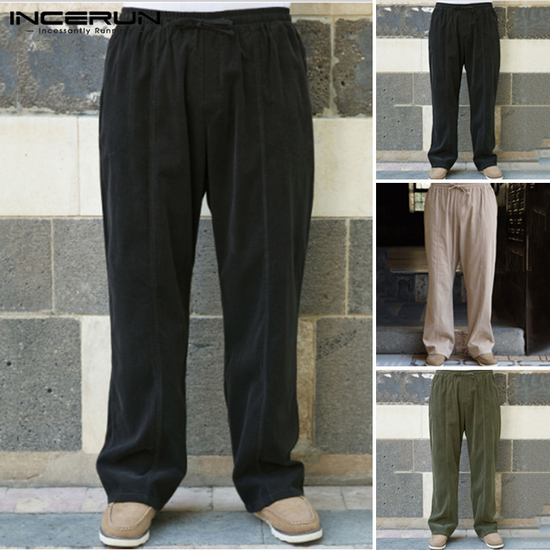 

INCERUN Mens Pants Cotton Linen Joggers Elastic Waist Baggy Solid Vintage Retro Pants Streetwear Casual Long Trousers Men 2019, Black pants