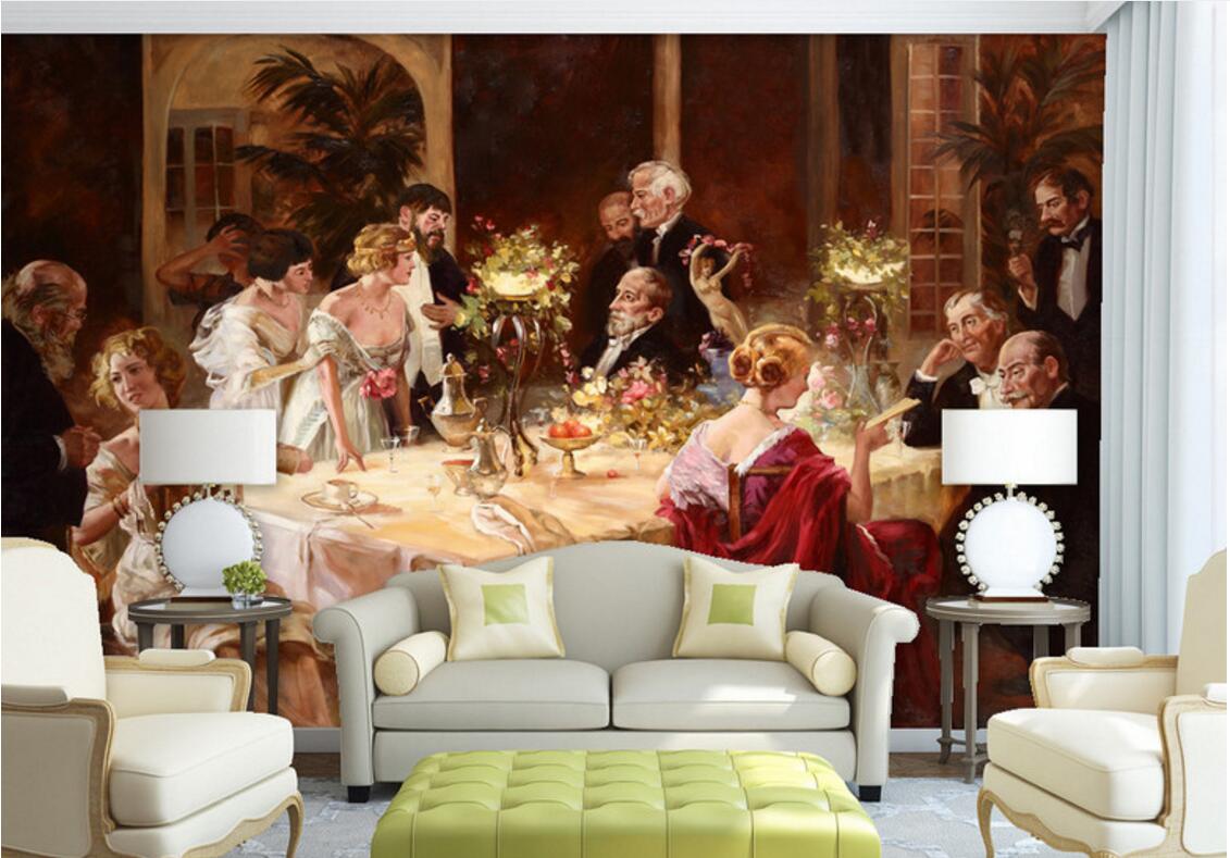 

WDBH 3d wallpaper custom photo European dinner character oil painting living room home decor 3d wall murals wallpaper for walls 3 d, Non-woven