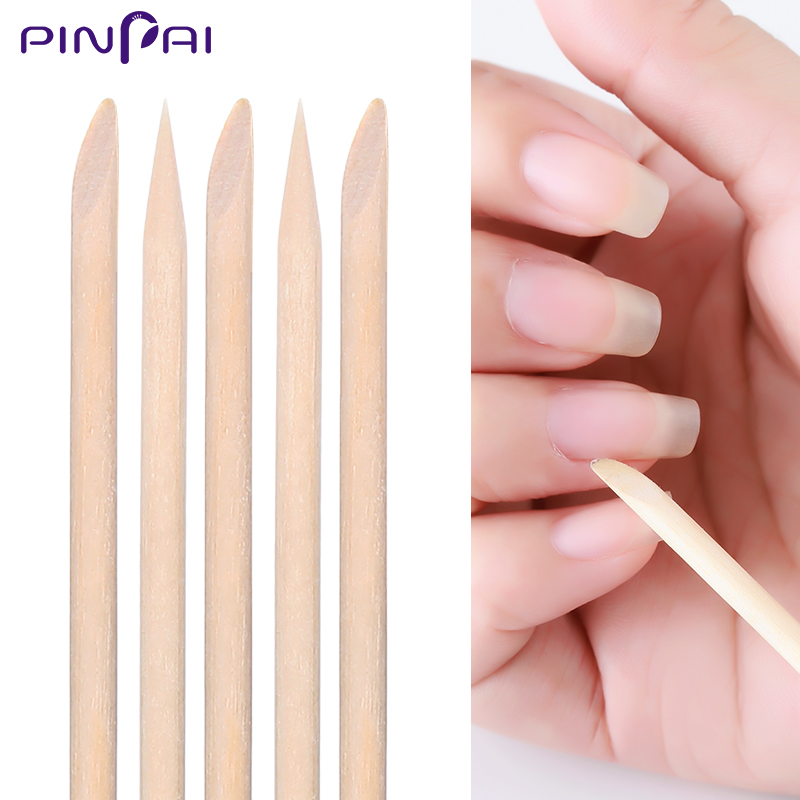 Nail Art Design Orange Wood Sticks Cuticle Pusher Remover Manicure Pedicure Care Wooden Enviorment Nail Pushers D070-image-444057697