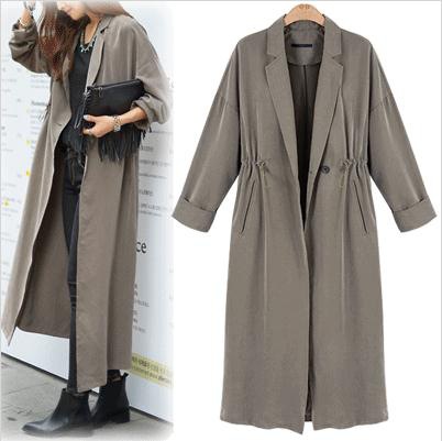

Casual Office Lady Designer Women Spring Trench Coat 2018 Loose Full Sleeve European Windbreaker Long Autum Streetwear, Black