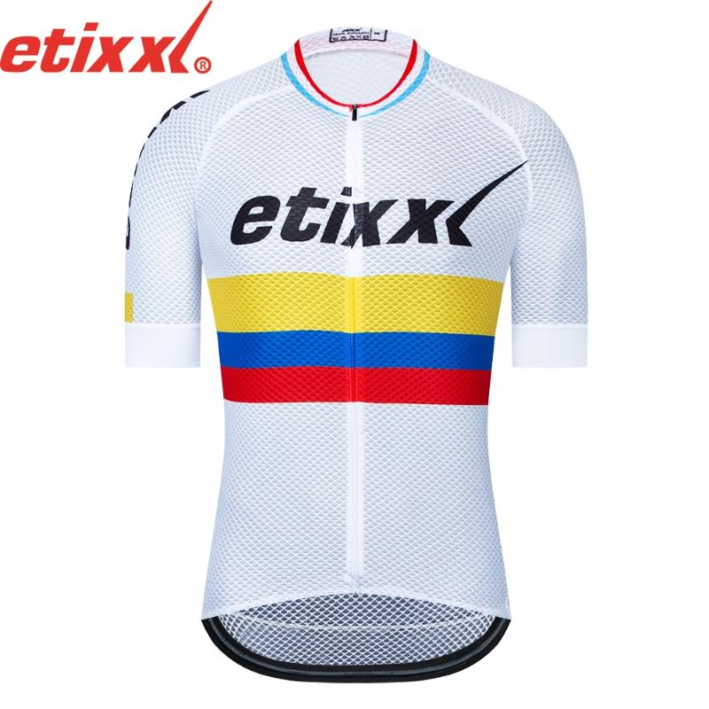 

Classic mesh Breathable pro short sleeve cycling jerseys High quality bicycle shirt 5 colors stripe design bicycle equipment, White logo