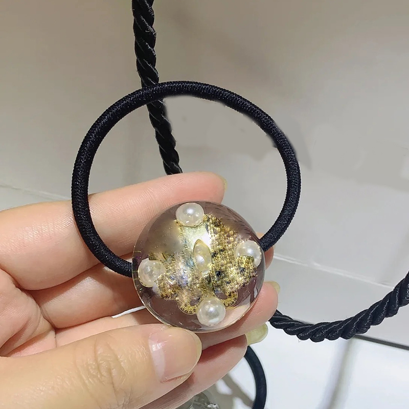 

New items classic fashion Transparent lace hemisphere metal letter hair rope C hair tie collection Item luxury Hair Accessories party gift, Pink