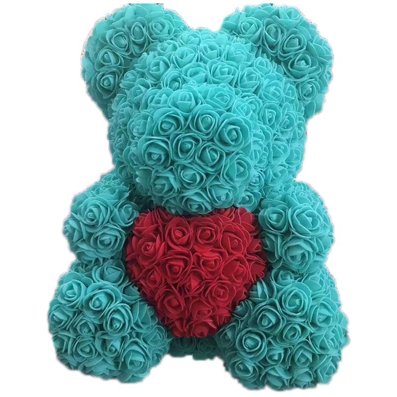 

LBER Love Heart Teddy Bear Artificial Flowers Soap Rose Flower Artificial Christmas Gifts For Women Valentine'S Day Gift Sky B, Sky blue red