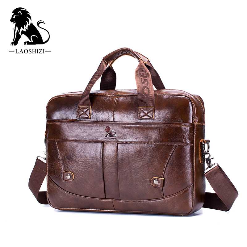 

Genuine leather vintage men's business Briefcase fashion messenger bags for man shoulder bag postman male Handbags big computer, Brown