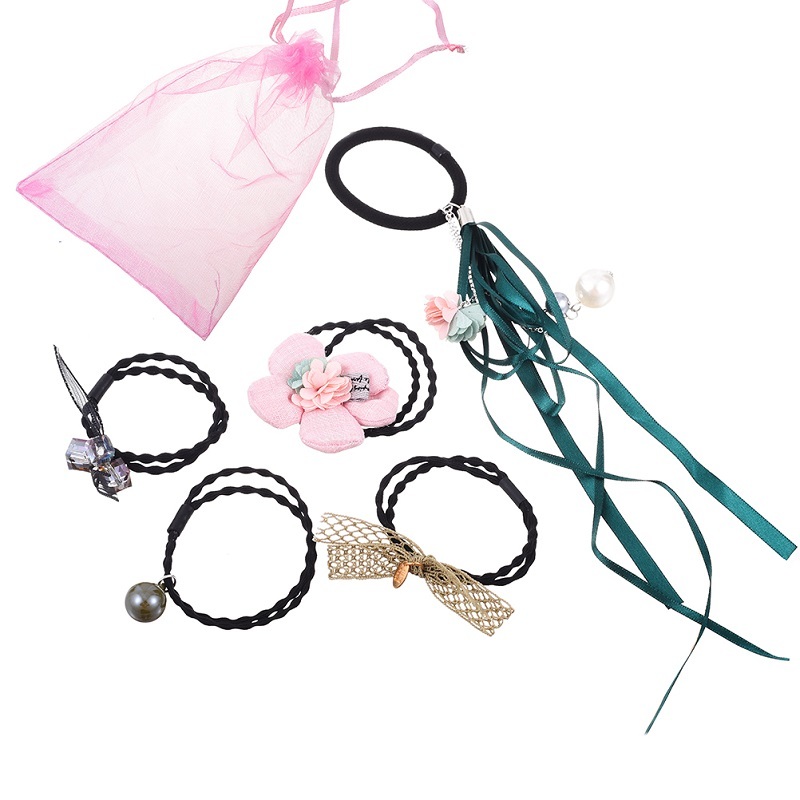 

M MISM 5pcs/set Girls Bow Ribbon Elastic Hair Bands for Womens Hair Accessories Scrunchies Ponytail Holder Rubber Rope Headdress