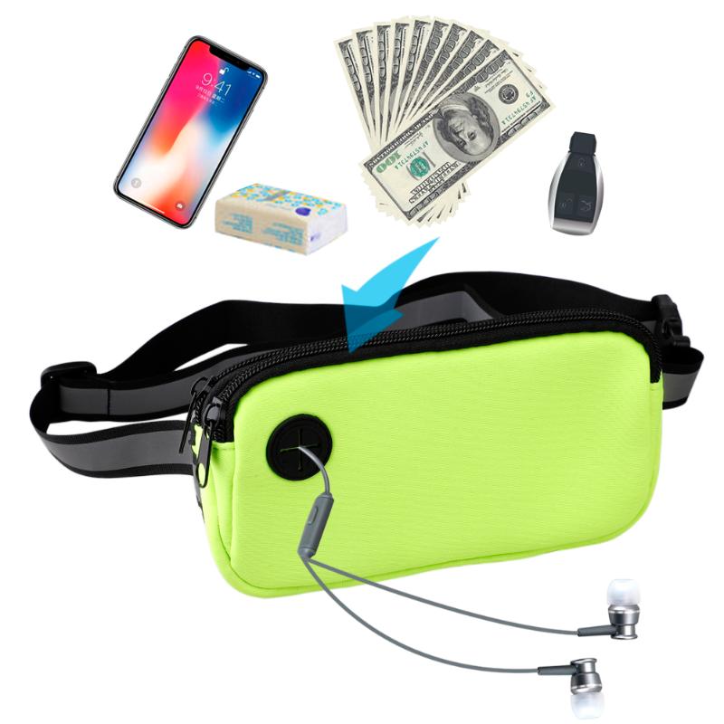 

Portable Ultra Light Running Bag Reflective Sport Workout Fitness Waist bag for Cell Phone Travel Money Belt With Headphone Hole, Black color