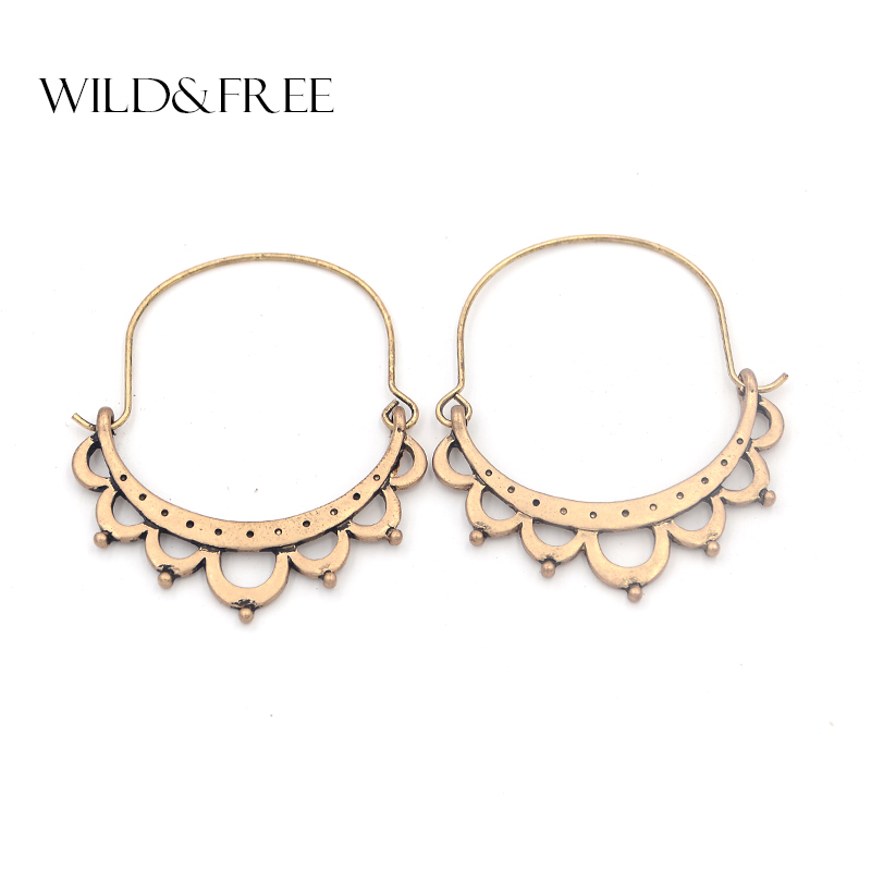 

Hoop & Huggie Wild Free Vintage Semicircle Hollow Out Flower Earrings For Women Zinc Alloy Antique Color Thin Hook Jewelry