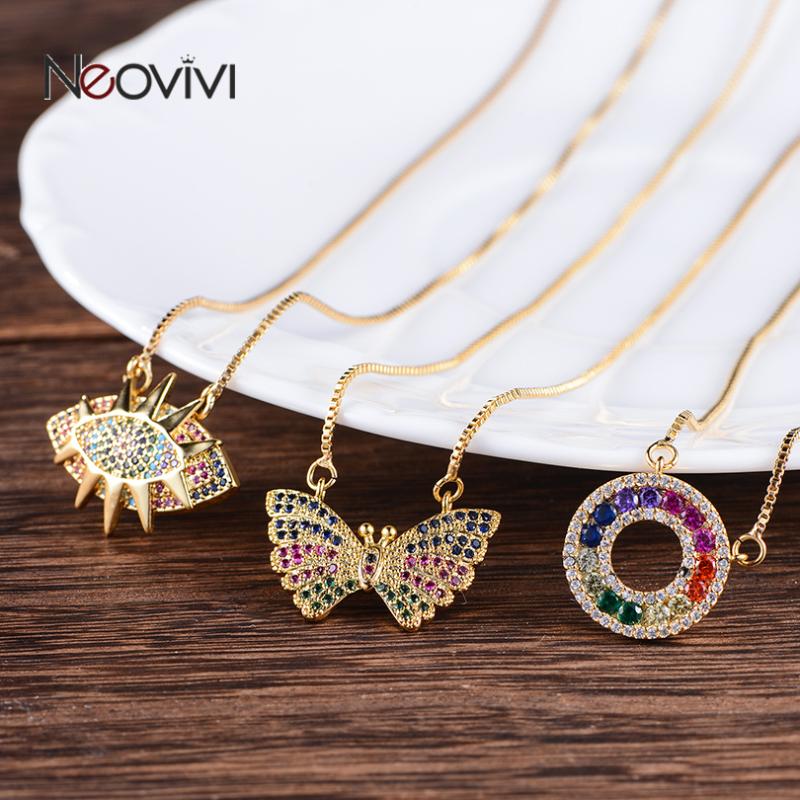 

Neovivi Butterfly Eye Round Circle Turkish Eye Necklace Angle Moon Star Rainbow Pendant Necklace Women Jewelry Long Chain Choker